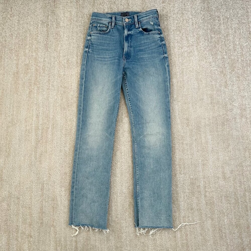 Mother High Waisted Rider Ankle Fray Jeans in Fish Out of Water 25 Blue